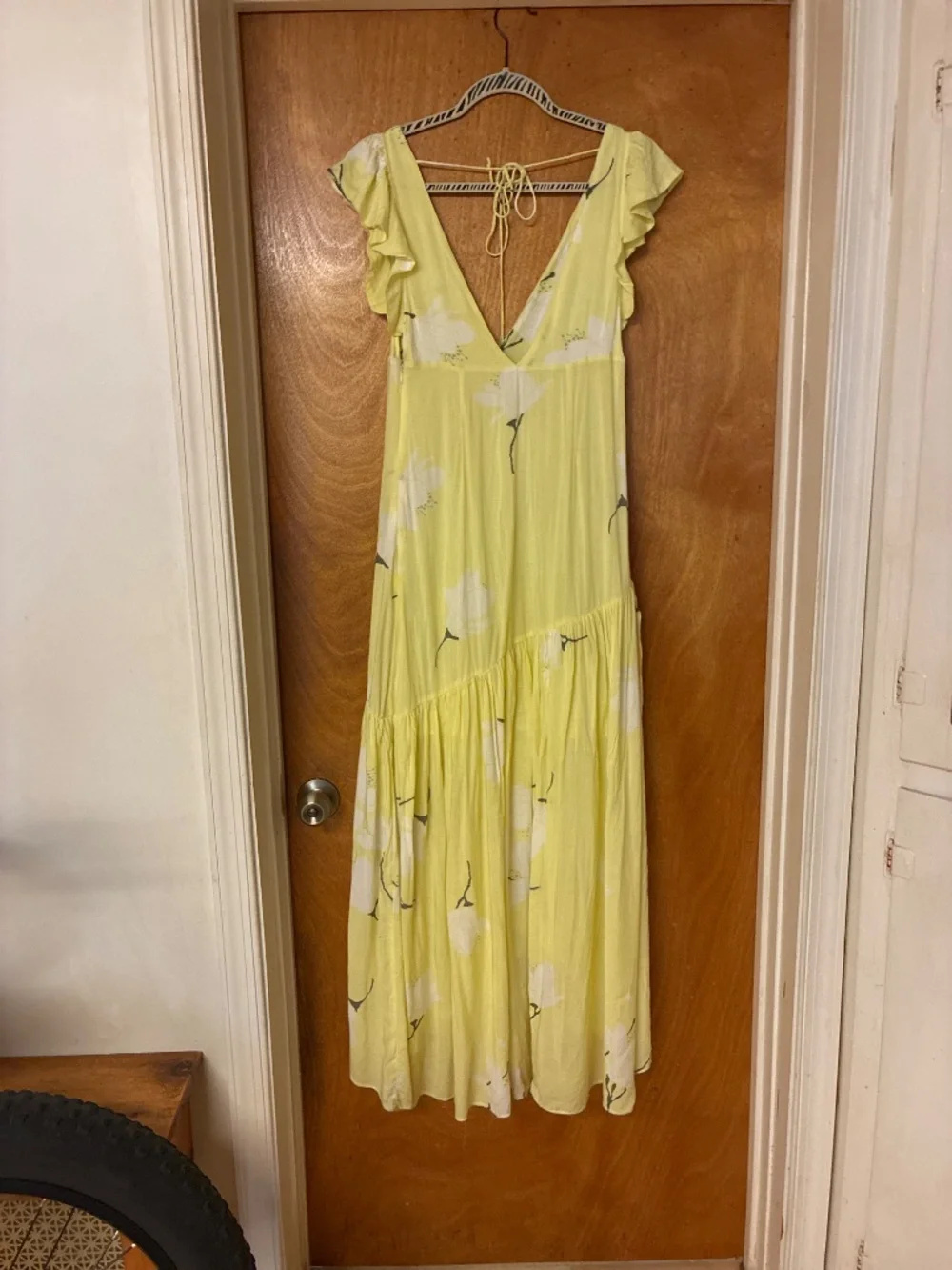 Free People She's A Waterfall Yellow Ruffled High/Low Floral Maxi Dress